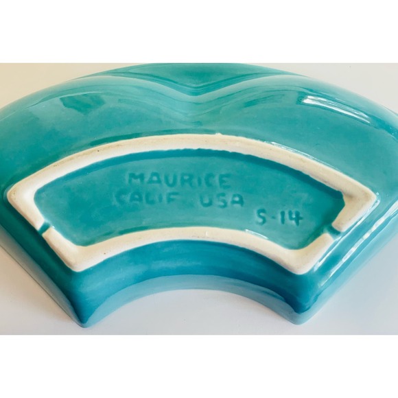 VTG 5 pc Set Maurice California Pottery S-14 Dip Dishes & Bowl USA Teal Cream - Picture 6 of 10